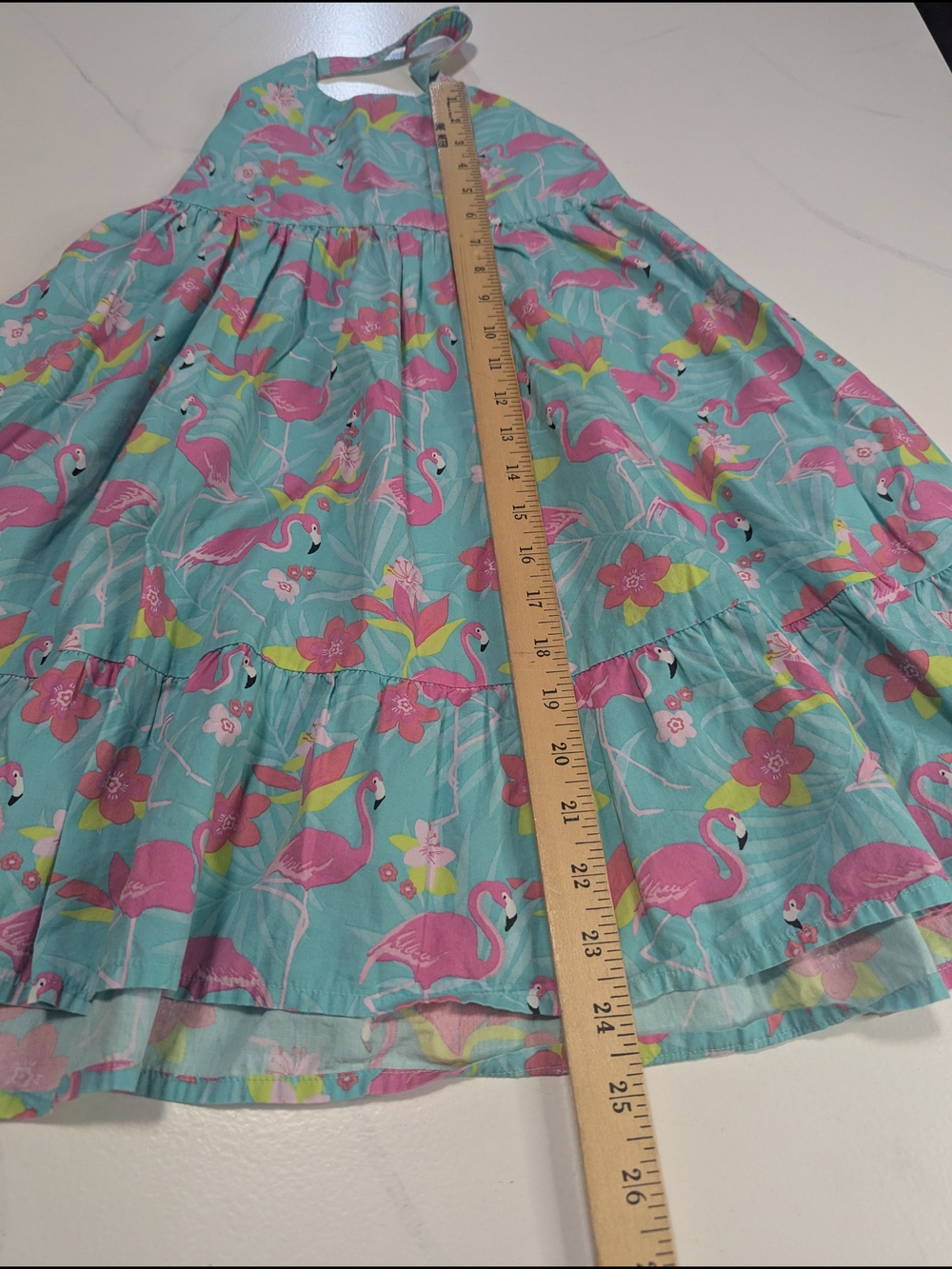 Gymboree Tropical Paradise Size 7 Green Flamingo Halter Dress Polplin Summer - Picture 6 of 7